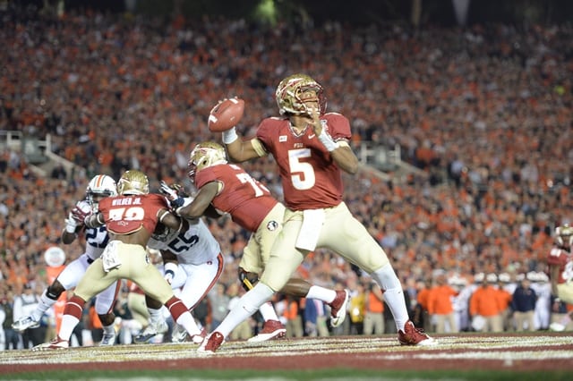 Pasadena, CA –  January 7, 2014 – Rose Bowl: Jameis Winston (5) of the Florida State University FSU Seminoles during the 2014 VIZIO BCS National Championship Game(Photo by Allen Kee / ESPN Images)