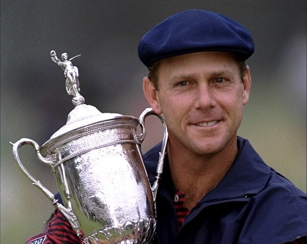 20 Jun 1999:  Payne Stewart of the United States clutches the trophy after winning the 1999 US Open played on the number two course at Pinehurst in North Carolina, USA.  Mandatory Credit: David Cannon /Allsport