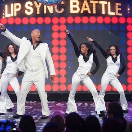 Lip Sync Battle on January 18, 2015 with Jimmy Fallon and Dwayne Johnson.